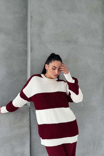 Seda Yalçın Atelier Claret Red Penida Color Block Oversize Sweater