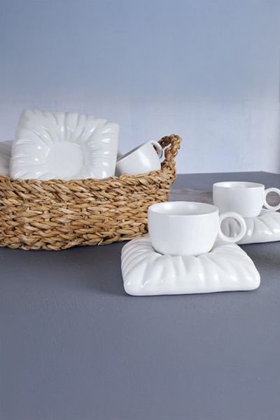 AROW Tr-2951 White 12 Piece Porcelain Coffee Cup Set for 6 People