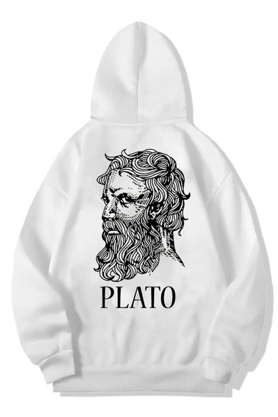DEEPSENCE Hanorac alb pentru bărbați cu glugă - imprimat pe spate PLATO