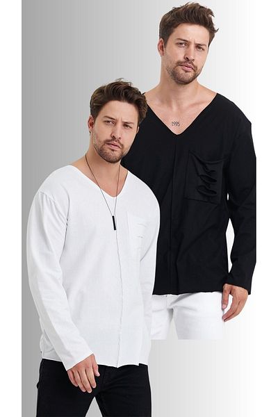 rammers 2-Pack Advantageous V-Neck Long Sleeve Cutout Pocket T-Shirt