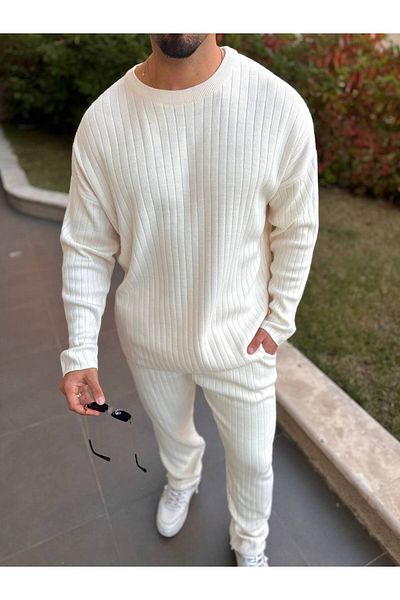 elkumoda Ribbed Knitwear Soft Textured Cotton Long Sweater - Sleeve T-Shirt