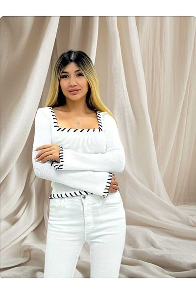 aytenli Guler pătrat Fusta cu mâneci Decolteu Dună Mânecă lungă Tricot cu mânecă lungă Mărime standard Tricoturi Pulover