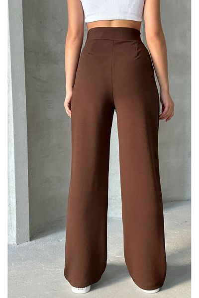 MODAF Pantaloni Palazzo confortabili, maro, cu închidere cu velcro, talie înaltă