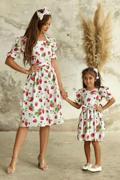 KÜÇÜĞÜM BUTİK Strawberry Patterned Waist Drawstring Combination for Mother and Daughter - Single Sold