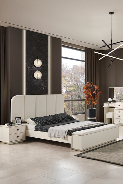 Eymense Petek Modern Panolu Komodinli Bazasız Karyola