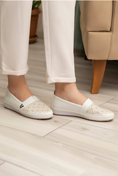 Ewen Tomm أحذية راقصة باليه نسائية يومية ناعمة من الجلد مطبوعة بالليزر لتقويم العظام