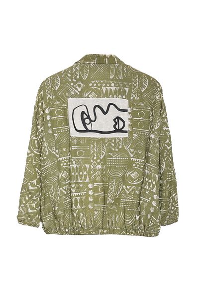 Quzu Khaki Kimono Jacket - Ethnic Patterned