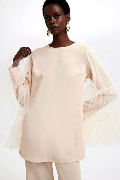 Touché Privé Tunic and Trousers Set - Tulle Sleeve Detail