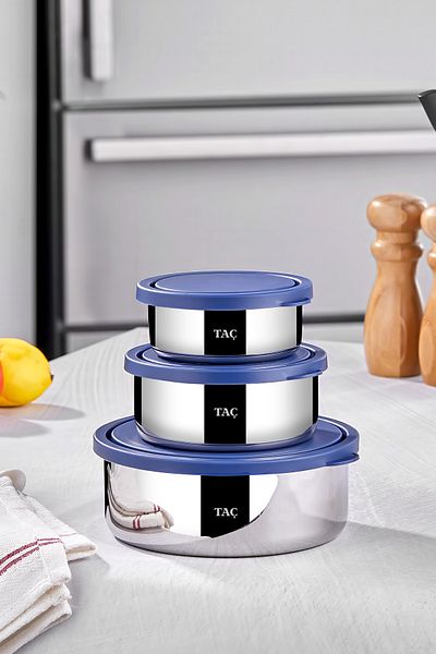 Taç Taç Fresh 3-Piece Blue Steel Storage Set