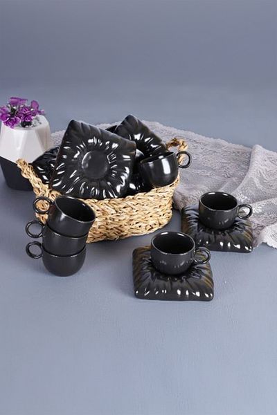 AROW Tr-2951 Black 12 Piece Porcelain Coffee Cup Set for 6 People