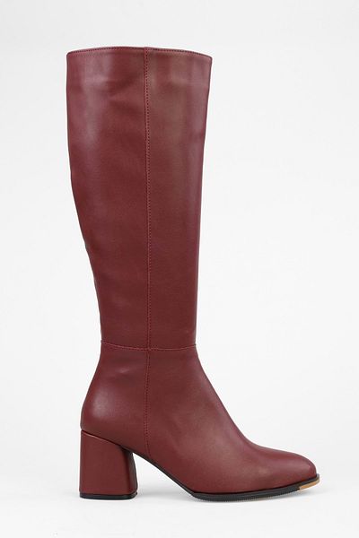 Shoeberry Cizme cu toc din piele de damă Kiella Burgundy