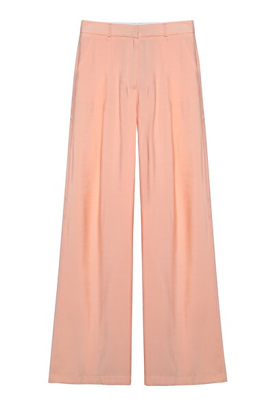 Quzu Yüksel Bel Bol Paça Pantolon Somon