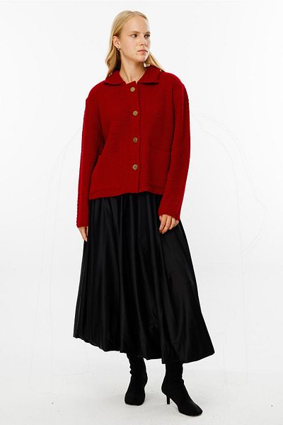Hooopstore Shirt Collar Buttoned Red Cardigan