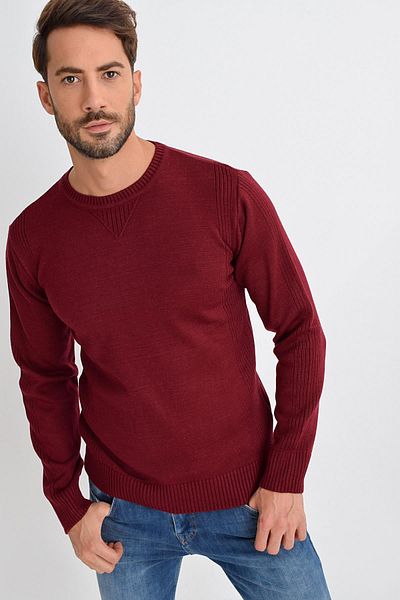 TENA MODA Ανδρικό πλεκτό πουλόβερ με λαιμόκοψη σε μπορντό χρώμα