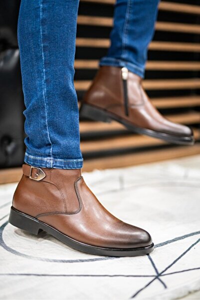 BİKAJOO Erkek Kahve Toka Detaylı Deri Ortopedik Günlük Şık Rahat Bot BKJ1042