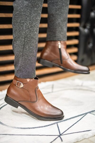 BİKAJOO Erkek Kahve Toka Detaylı Deri Ortopedik Günlük Şık Rahat Bot BKJ1042