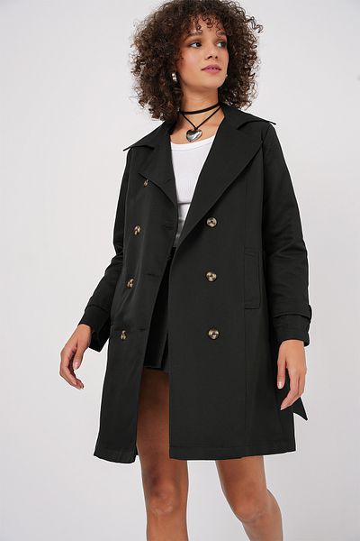 Bigdart 5935 Double Breasted Collar Trench Coat - Black