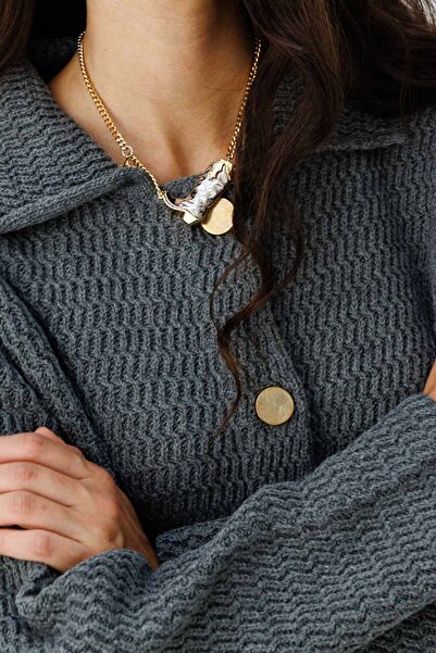 Hooopstore Shirt Collar Buttoned Anthracite Cardigan