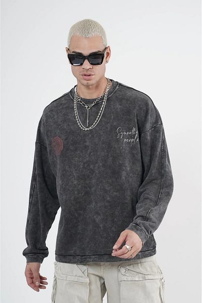 Butik Trend We Crew Neck Front and Back Printed Washable Oversize Fit Unisex Sweatshirt
