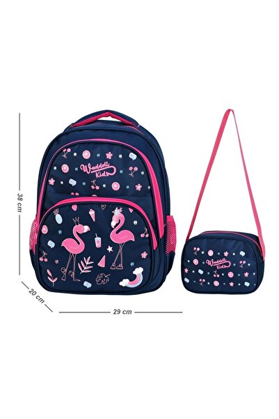 Waddell Rucsac și cutie de prânz pentru școala primară cu model flamingo bleu...