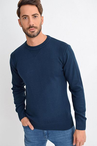 TENA MODA Мъжки тъмносин трикотажен пуловер с кръгла яка