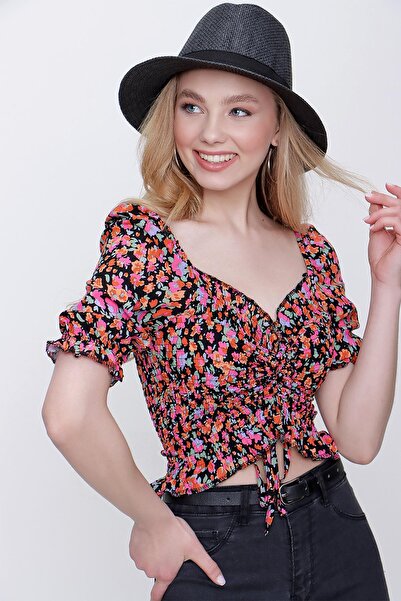 TENA Γυναικείο σχέδιο-1 Γυαλιστερή μπροστινή μπλούζα με κορδόνι