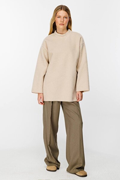 Hooopstore Βαμβακερό πουλόβερ με υφή μπεζ