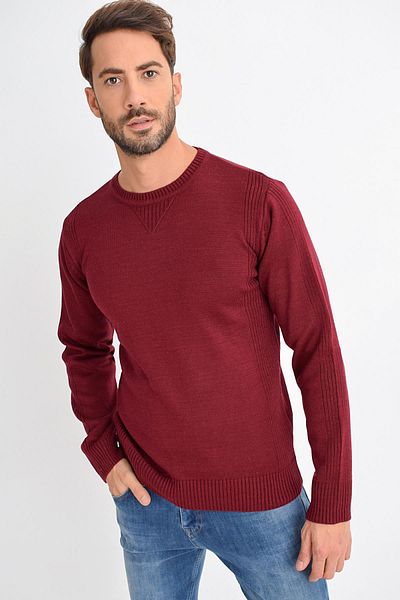TENA MODA Ανδρικό πλεκτό πουλόβερ με λαιμόκοψη σε μπορντό χρώμα