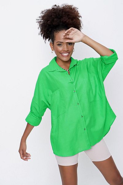 TENA Cămașă Oversize Benetton pentru femei cu buzunar dublu