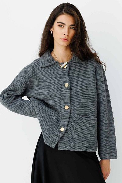 Hooopstore Ζακέτα με γιακά πουκάμισο με κουμπιά ανθρακί