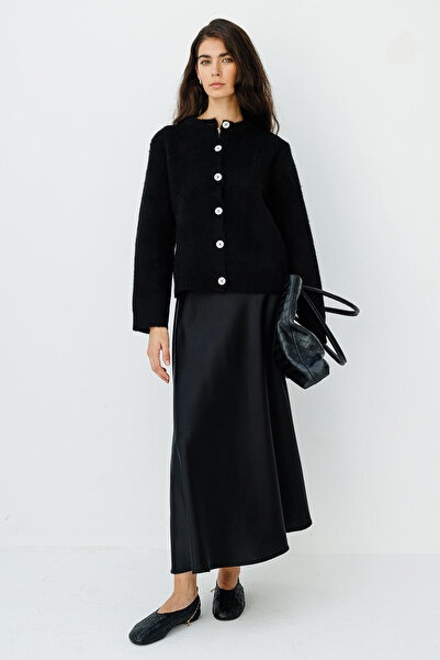 Hooopstore Premium μαύρη ζακέτα με υφή με πούπουλα