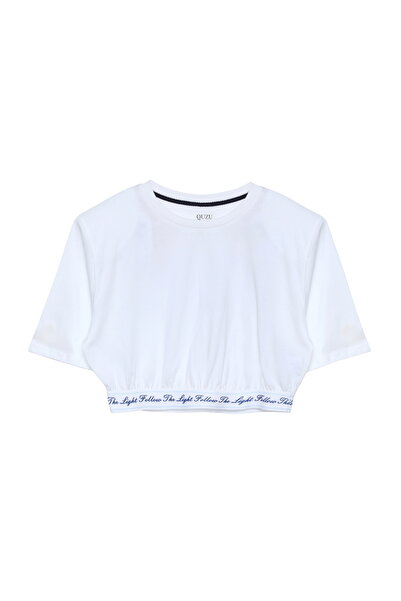 Quzu Beli Lastik Detaylı Kısa Kol Tişört Ekru