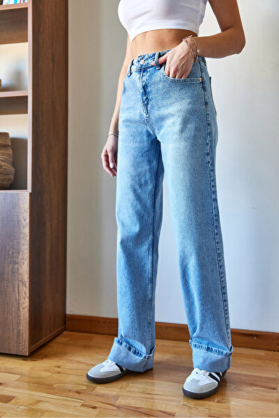 Bianco Lucci Women's Palazzo Cuffed Denim Trousers 5225