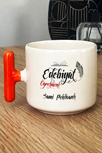 Hedizu Kişiye Özel Edebiyat Öğretmeni -2- Kupa Bardak T Kulplu Turuncu Öğretm...