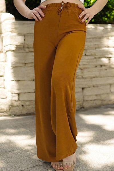 yagmurberen Elastic Waist Lace Detailed Aerobin Fabric Loose Trousers