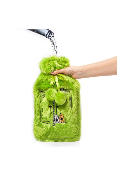 Biggdesign Cats Green Hot Water Bottle with Soft Plush Cover 68 OZ