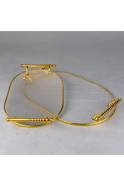 Hinora طقم صينية أكريليك مخطط مكون من قطعتين 40x27 سم - 32x22 سم