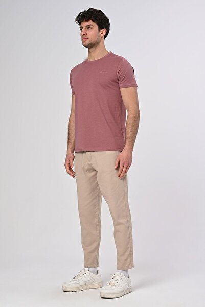 Dembu Punto Baskılı Pamuk Bisiklet Yaka Gül Kurusu T-shirt 23'