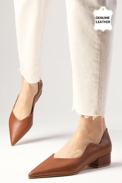Mio Gusto Gloria Genuine Leather Tan Color Women's Low Heeled Shoes