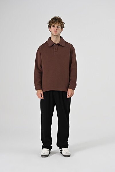 Dembu 2 İplik Polo Yaka Sweatshirt Kahverengi
