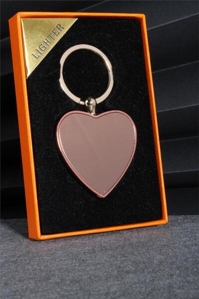 Silvio Monetti Rose Renk Kalp Şeklinde Özel Tasarım Kaydırmalı Anahtarlıklı Şarjlı Çakmak 24csm878