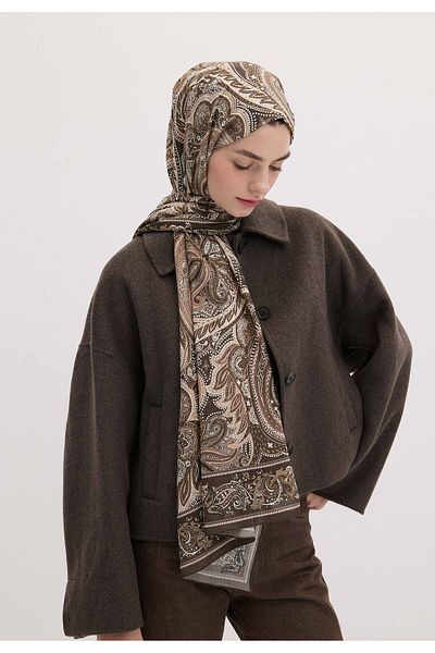 Fresh Salmon Colored Dark Vintage Patterned Shawl