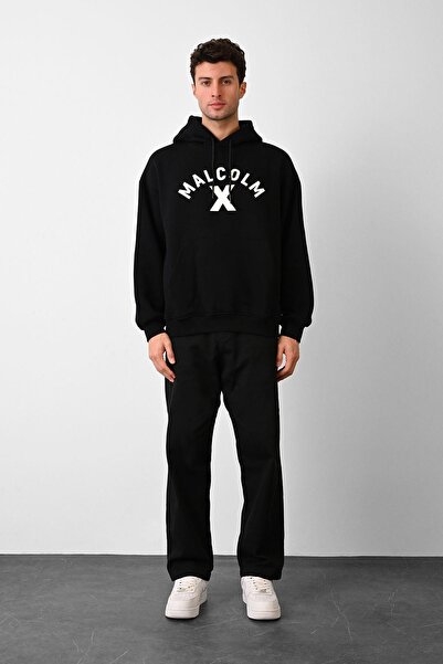 Dembu Malcolm X Tasarım Kapüşonlu Siyah 3 İplik Şardonlu Sweat 24'