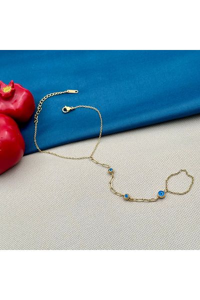 Opia Takı & Aksesuar Gold Evil Eye Beaded Shahmeran - Steel Paperclip Chain