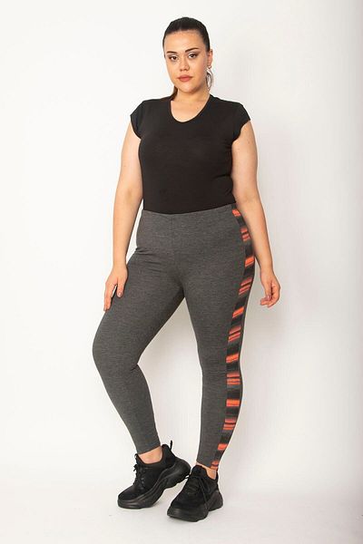 Şans Women's Large Size Gray Side Detailed Sports Tights 65n26996