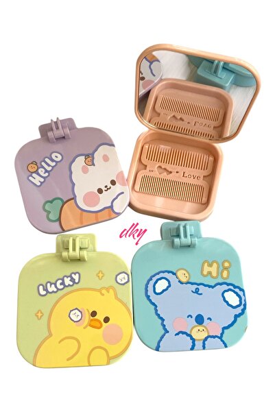 DKY SEVİMLİ MASA VE ÇANTA BOY AYNA VE TARAK SETİ MAKYAJ AYNASI (4 RENK SEÇENE...