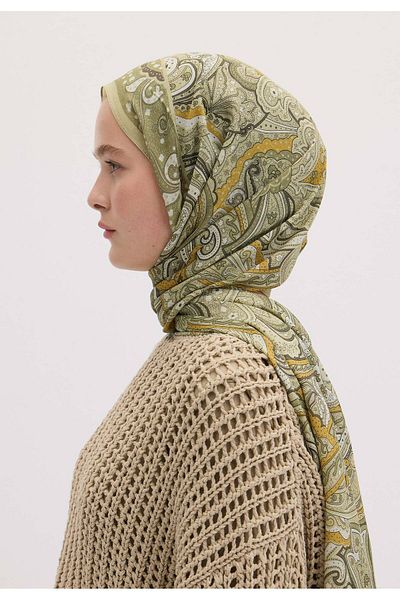 Fresh Olive Green Siara Patterned Shawl