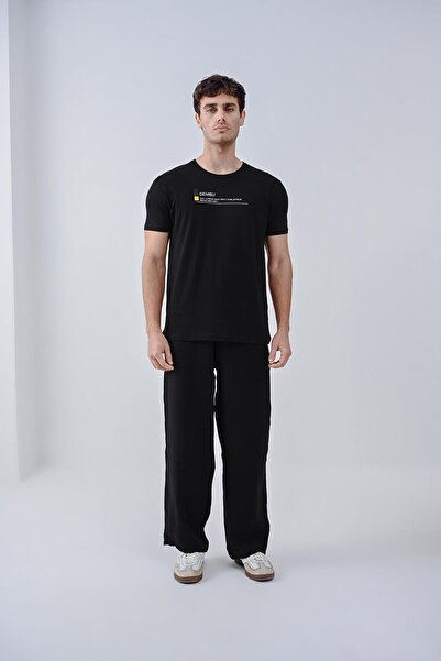 Dembu Tasarım Pamuk Bisiklet Yaka Siyah T-shirt 23'