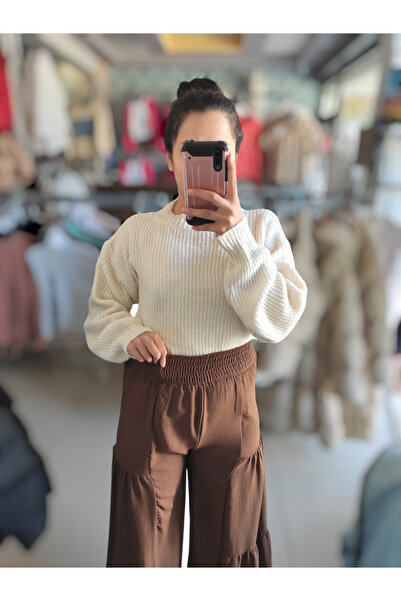 Sublime Butik Ayrobin Loose ψηλόμεση φούστα παντελόνι καφέ