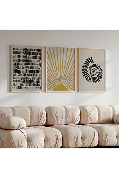 woodhomeworks Ahşap Çerçeveli 3 Lü Soyut Tablo Home Ev Salon Oturma Odası Yat...